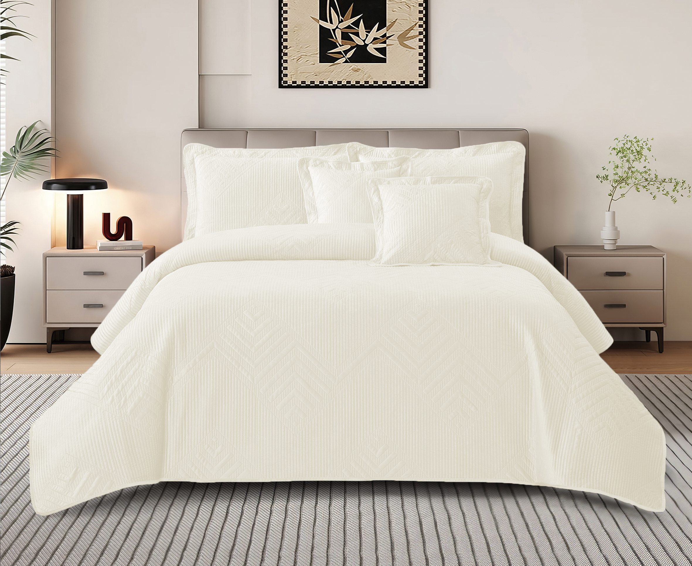 Sobrecama Real Tex Bordada Velvet Unicolor Beige – 8005 - Imagen 2