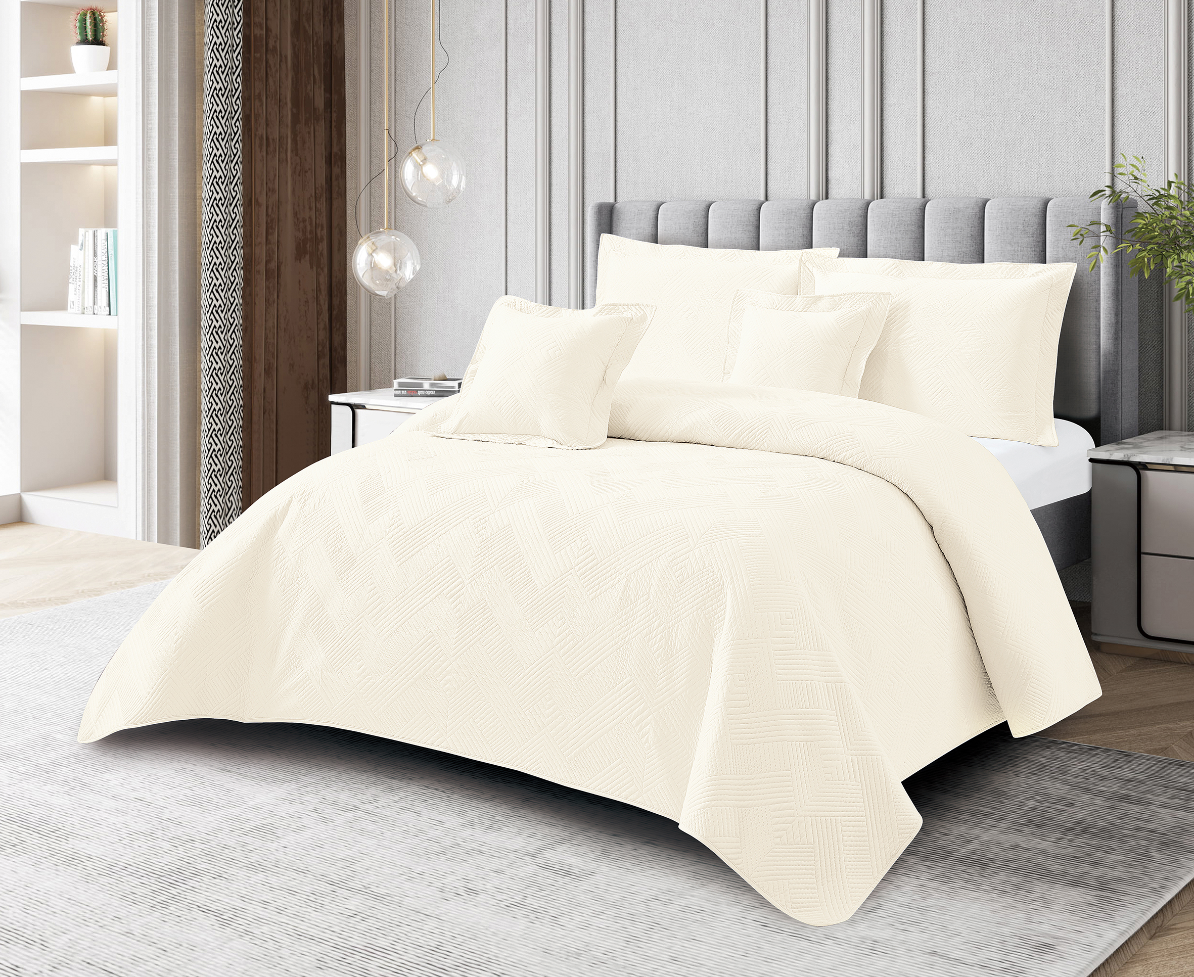 Colcha Real Tex Bordada Unicolor Beige – 8001