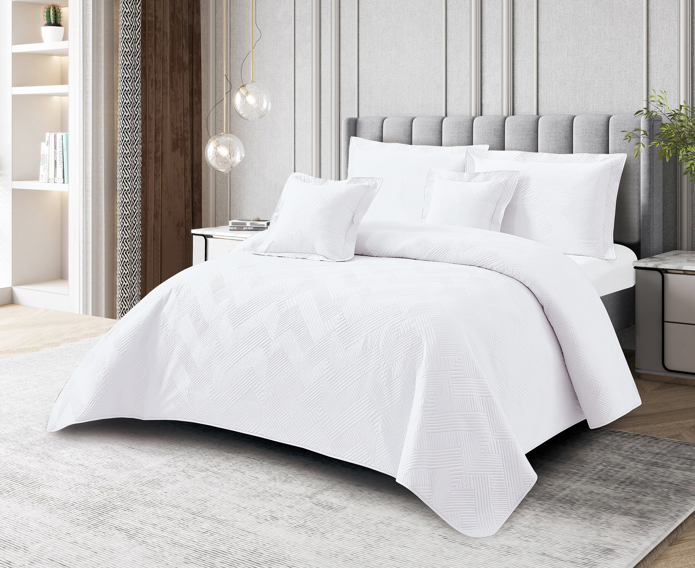 Colcha Real Tex Bordada Unicolor ZigZag con Terminación Recta Blanco - 8001