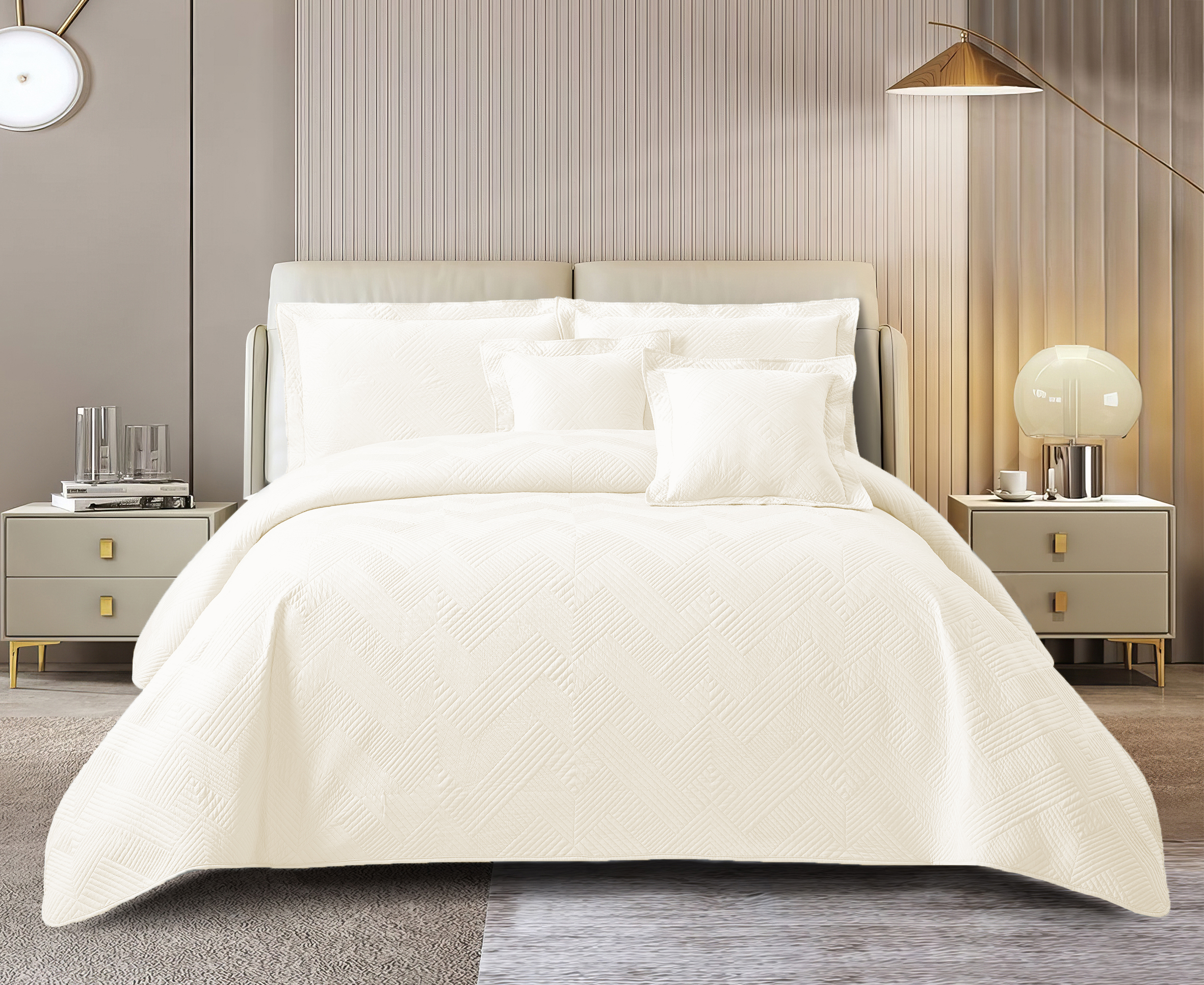 Colcha Real Tex Bordada Unicolor Beige – 8001 - Imagen 2