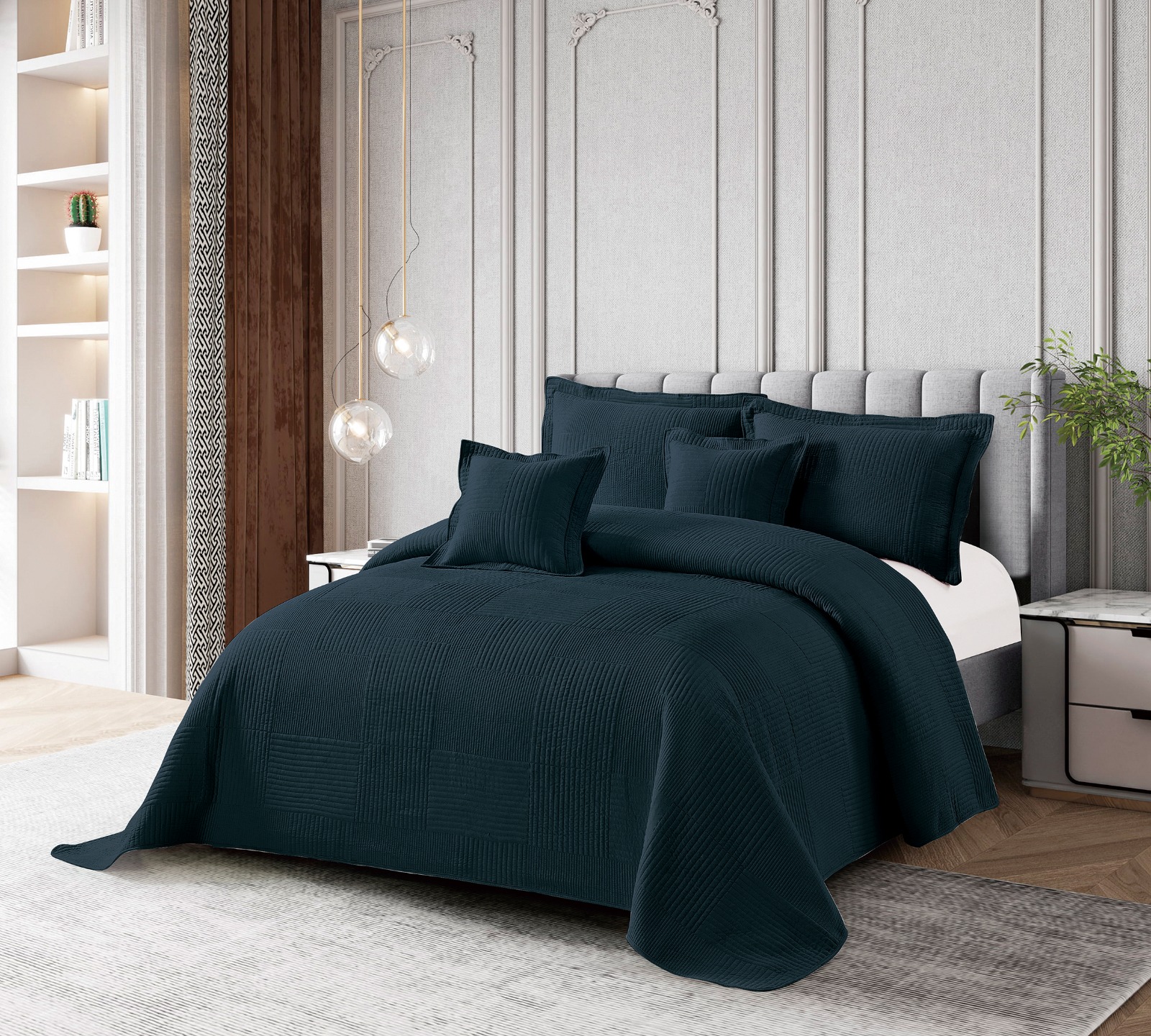 Colcha Real Tex Bordada Unicolor Azul Petróleo – 8004-8