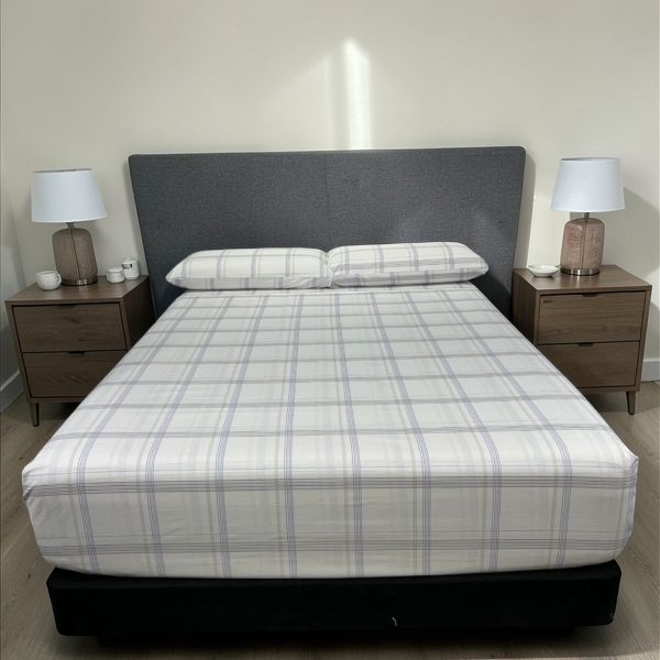 Juego de Sábanas Real Tex 180 Hilos Estampado 50% Algodón - 50% Poliéster, Cuadro Azul y Café