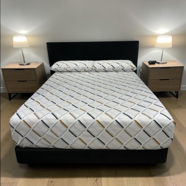 Juego de Sábanas Real Tex 180 Hilos Estampado 50% Algodón - 50% Poliéster, Rombos Café, Azul