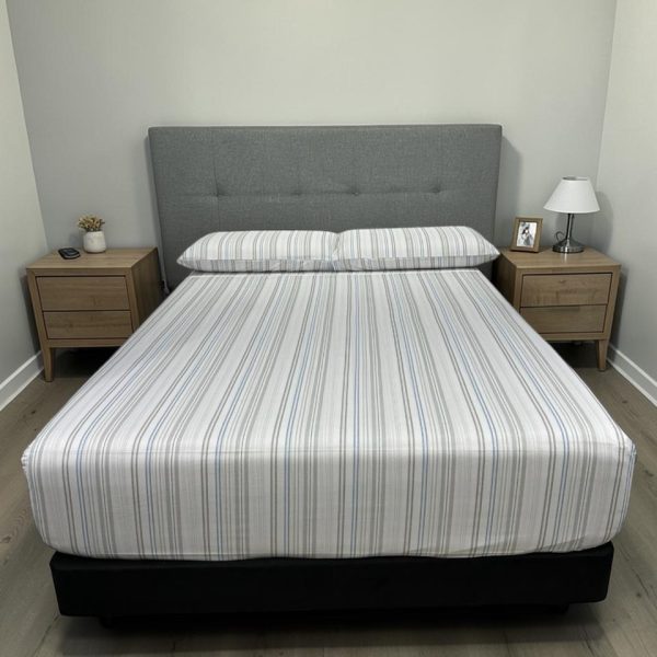 Juego de Sábanas Real Tex 180 Hilos Estampado 50% Algodón - 50% Poliéster, Linea Gris Azul Verde