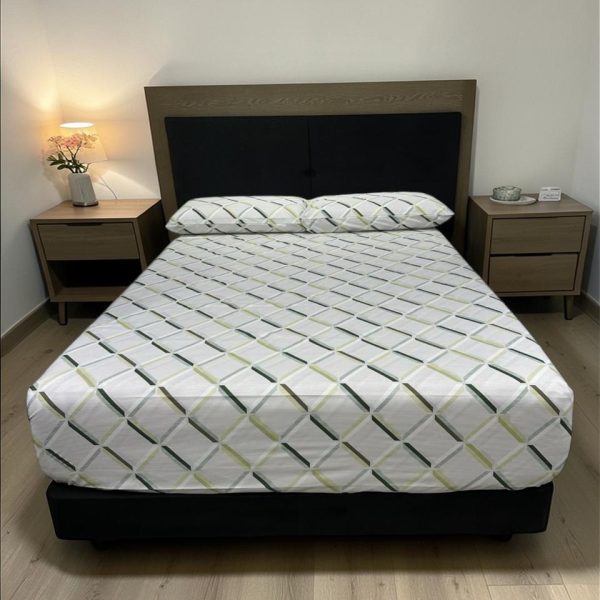 Juego de Sábanas Real Tex 180 Hilos Estampado 50% Algodón - 50% Poliéster, Rombos Verde