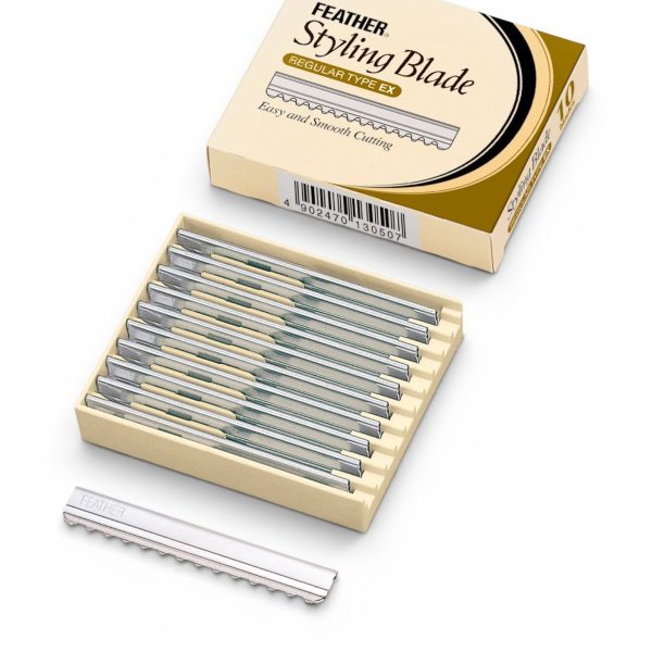 Cuchillas Feather Styling Blade EX-10 /Regular O Media Exposicion De La Hoja Corte de Cabello, Dispensador de 10 Cuchillas.