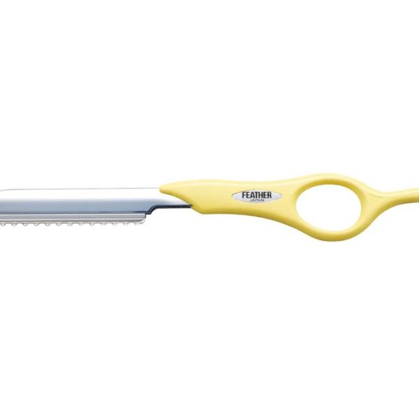 Navaja Para Corte De Pelo Mango Corto / Feather Styling Razor - Cream Yellow.