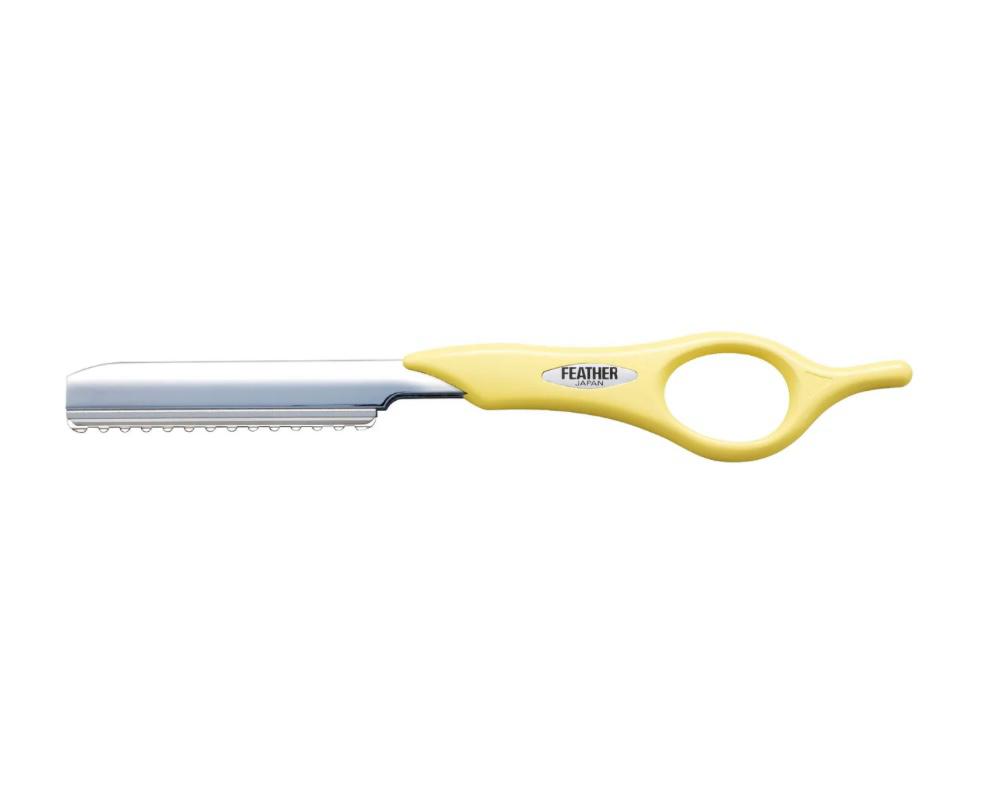 Navaja Para Corte De Pelo Mango Corto / Feather Styling Razor - Cream Yellow.